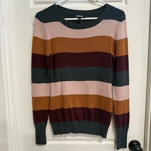 Express Striped Sweater Medium Colorblock Fall Crewneck Knit NWOT